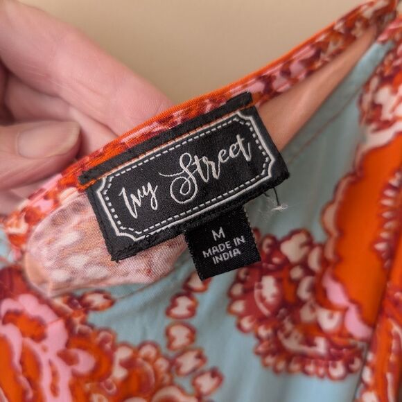 Ivy Street Sleeveless Maxi Sundress Women's Medium Orange Paisley Smocked Waist - Picture 6 of 8